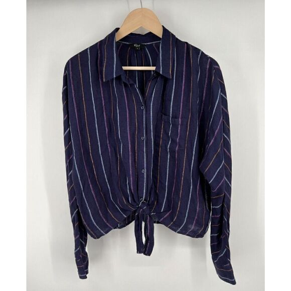 Rails Rylan Linen Blend Tie Front Shirt Large Santiago Stripe Boxy - Picture 1 of 5